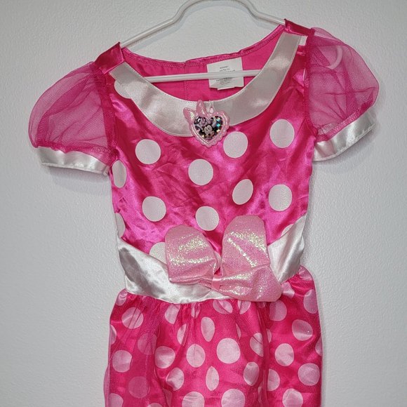 Minnie Mouse Disney Just Play Pink Polka Dot Bow Dress Size Girls 4-6 Halloween - Picture 1 of 5